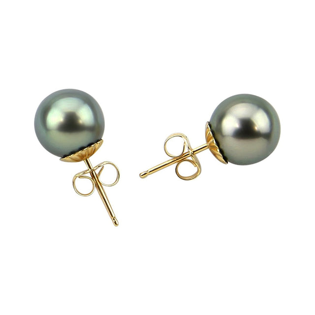 14K Yellow Gold 9β10mm Tahitian Cultured Pearl Stud Earrings
