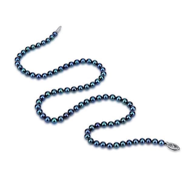 14K White Gold 5β5.5mm Dyed Black Akoya Cultured Pearl Necklace
