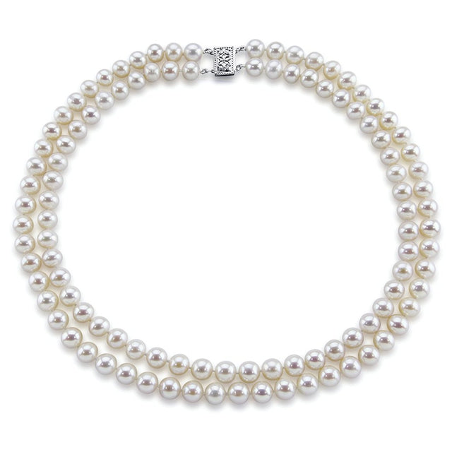 14K White Gold Double-Strand 8β9mm White Freshwater Cultured Pearl Necklace, 17"