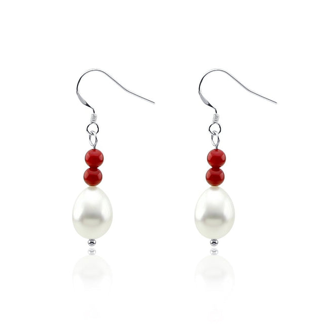 Red Coral & 10β11mm Freshwater Pearl Drop Earring
