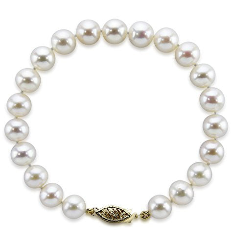 14K Yellow Gold 6.5β7mm White Freshwater Cultured Pearl Bracelet, 7.5"