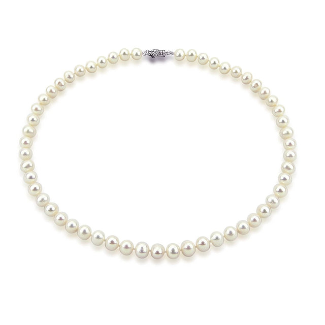 14K White Gold 7.5β8mm White Freshwater Cultured Pearl Necklace, 20"