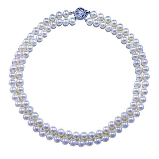 2-Row 8β9mm White Freshwater Pearl Necklace, 17β18"