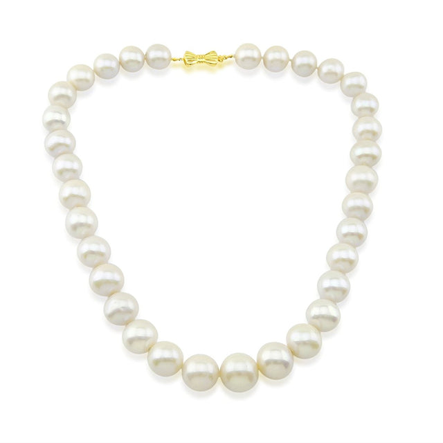 14K Yellow Gold 11β15mm White Freshwater Cultured Pearl Necklace, 17.5", Queen Style