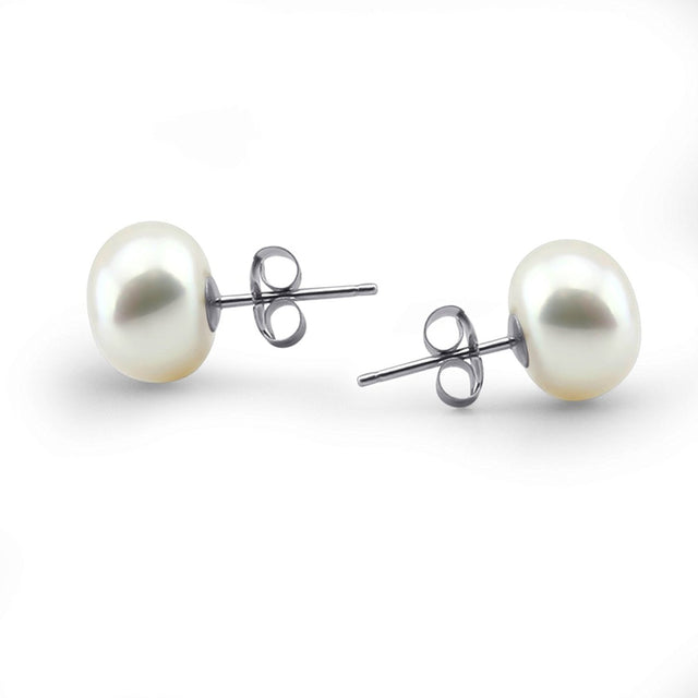9β10mm White Freshwater Cultured Pearl Earrings with Sterling Silver Posts