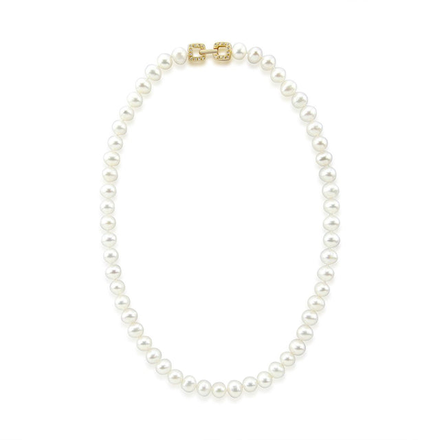 7β8mm White Freshwater Cultured Pearl Necklace, 17", with Yellow-Gold-Tone Base Metal Clasp