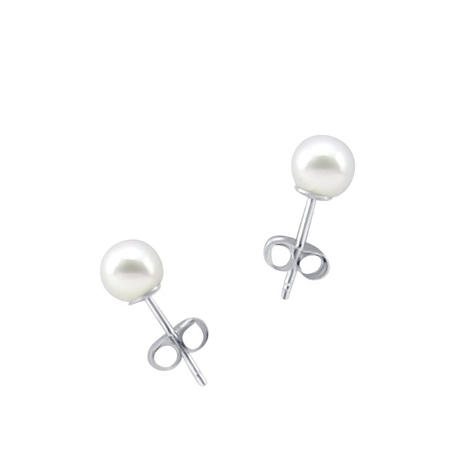 14K White Gold 5.5β6mm Freshwater Pearl Stud Earrings, AAA