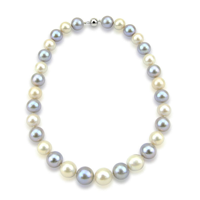14K White Gold 11β14mm Grey and White Freshwater Cultured Pearl Necklace, 18"