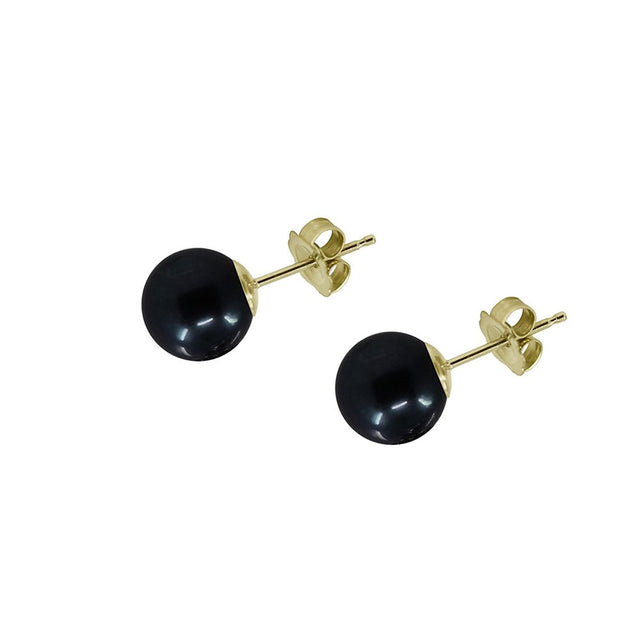 14K Gold 7.5β8mm Dyed Black Akoya Pearl Earrings, AA
