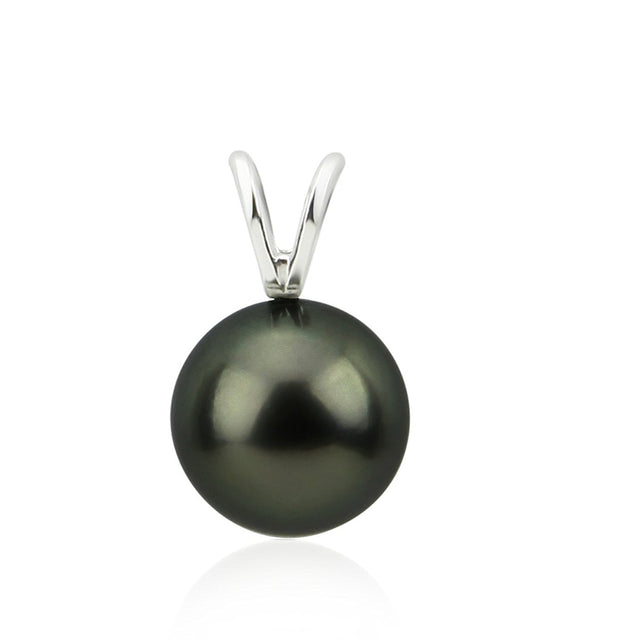 14K White Gold 9β10mm Round Black Tahitian Cultured Pearl Pendant