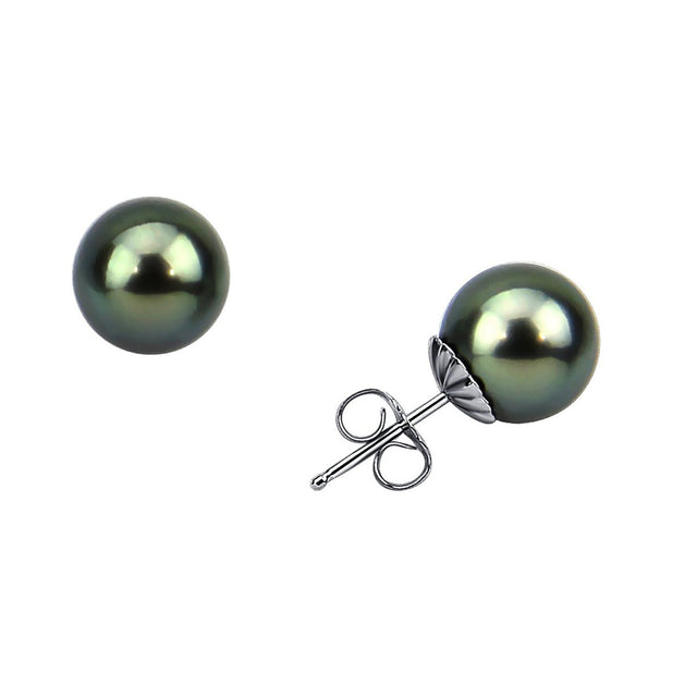 14K White Gold 9β10mm Tahitian Cultured Pearl Stud Earrings
