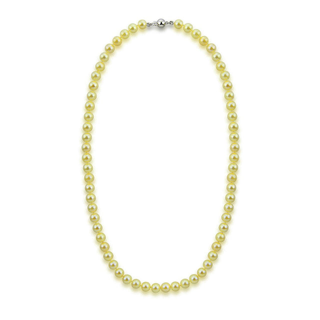 14K White Gold 6β6.5mm Golden Akoya Cultured Pearl Necklace, 18"