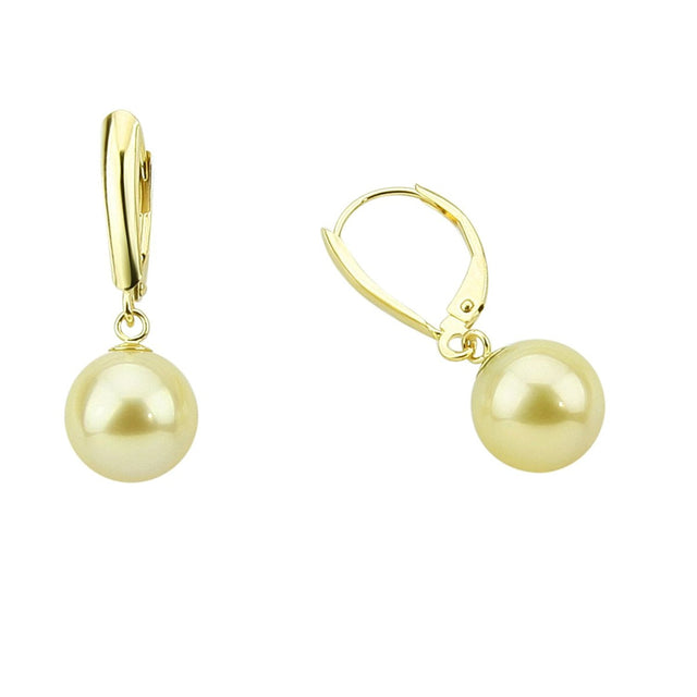 14K Yellow Gold 9β10mm Light Golden South Sea Cultured Pearl Lever-Back Earrings