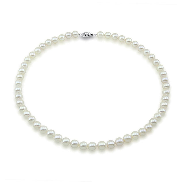 14K White Gold 7.5β8mm White Akoya Cultured Pearl Necklace, 18"