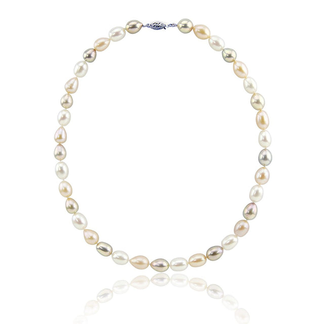 14K White Gold 8β9mm White Oval Freshwater Cultured Pearl Necklace, 20"