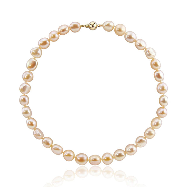 14K Yellow Gold 11β13mm Pink Baroque Freshwater Cultured Pearl Necklace, 18"
