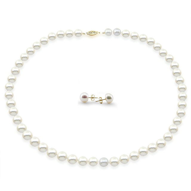 14K Yellow Gold 8β9mm White Freshwater Cultured Pearl Necklace, 18", and Earring Set