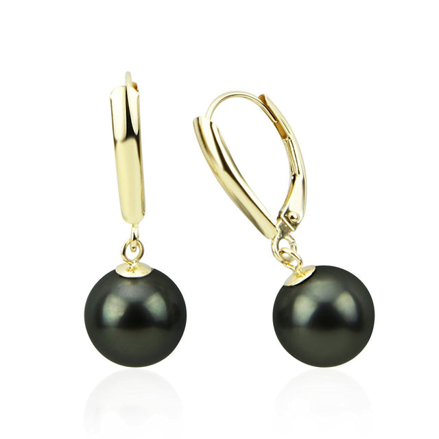 9β10mm Round Tahitian Pearl Lever-Back Earrings