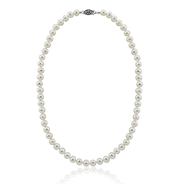 8β9mm White Freshwater Pearl Necklace, 20"