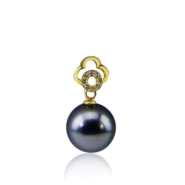 10β11mm Dark Grey Tahitian Cultured Pearl Gold-Flashed Silver Pendant