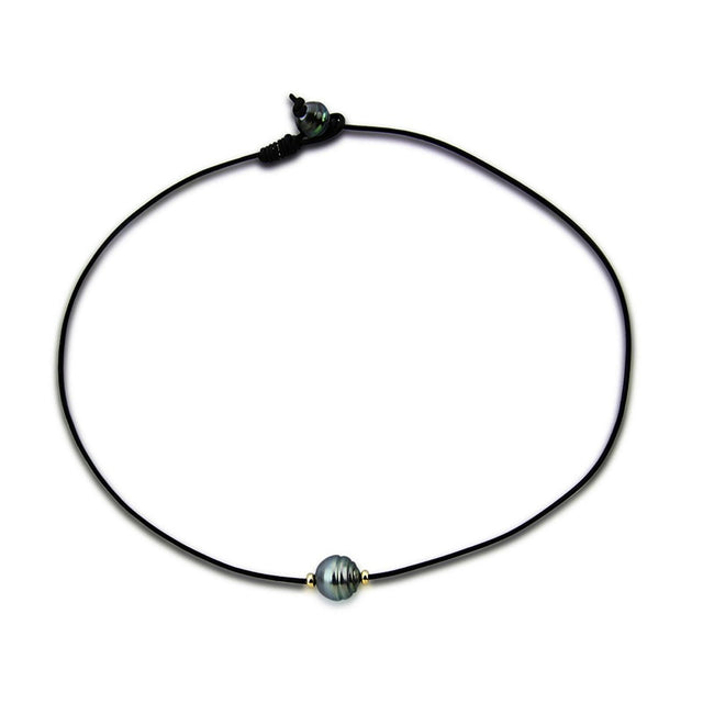 10β13mm 14K Gold Baroque Tahitian Cultured Pearl Leather Necklace
