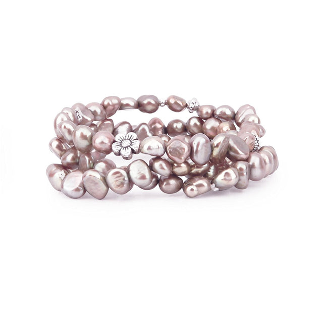 7β8mm Misty Rose-Lavender Pearl Stretch Bracelets, Set of 3