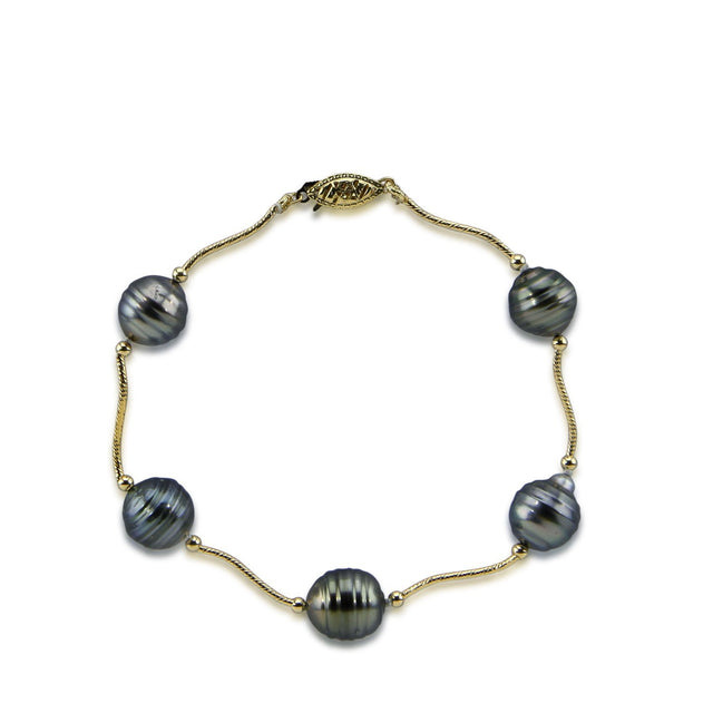 14K Gold 10β11mm Tahitian Pearl Bracelet, 7.5"