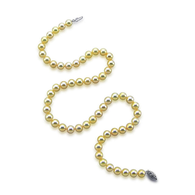 14K White Gold 7β7.5mm Dyed Golden Akoya Cultured Pearl Necklace, 18"