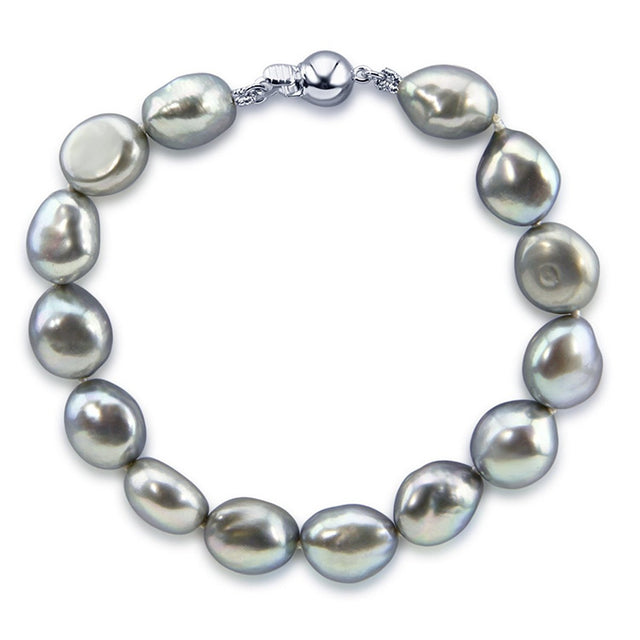 10β11mm Grey Baroque Freshwater Cultured Pearl Bracelet, 7.5"
