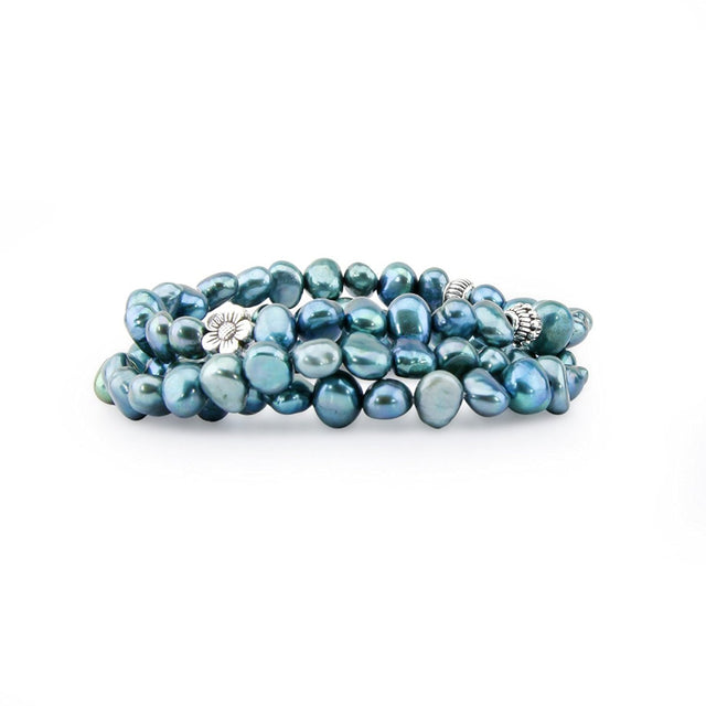 7β8mm Blue Freshwater Pearl Stretch Bracelets, Set of 3