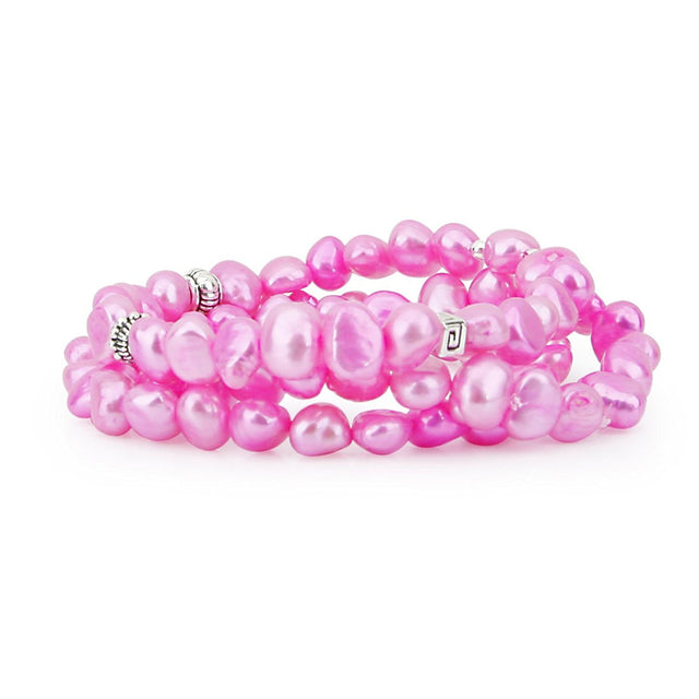 7β8mm Dark Pink Freshwater Pearl Stretch Bracelets, Set of 3