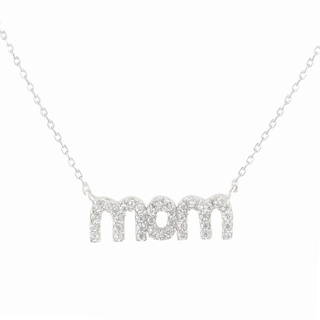 Sterling Silver CZ PavΓ© MOM Pendant with 18" Chain