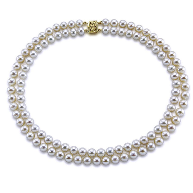 14K Gold Double-Strand 8β9mm White Freshwater Cultured Pearl Necklace, 18"