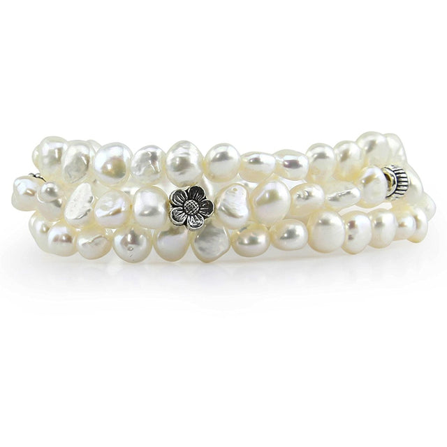 7β8mm White Freshwater Cultured Pearl Stretch Bracelets with Base Beads, Set of 3, 7.5"