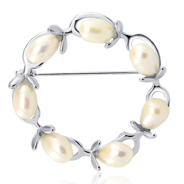 Olive Branches White Freshwater Pearl Brooch