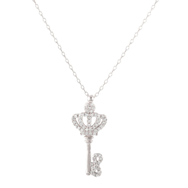 Sterling Silver CZ PavΓ© Princess's Key Pendant with 18" Chain