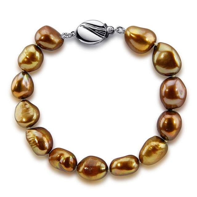 10β11mm Brown Baroque Freshwater Cultured Pearl Bracelet, 7.5"