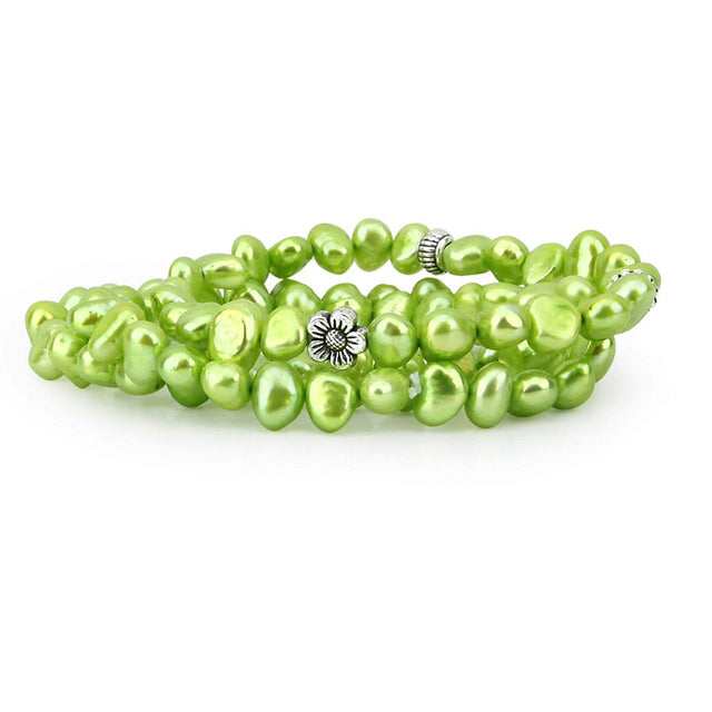 7β8mm Green Freshwater Cultured Pearl Stretch Bracelet Set of 3, 7.5"