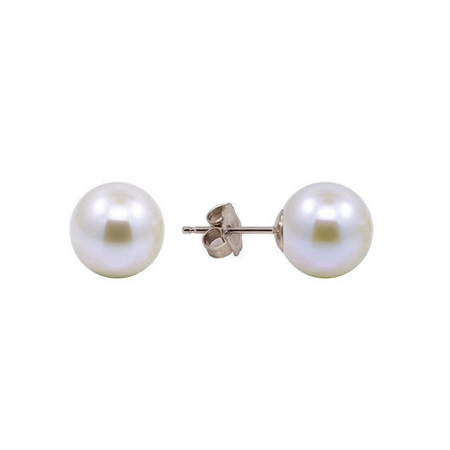 14K White Gold 6β6.5mm White Akoya Pearl Earrings, AAA