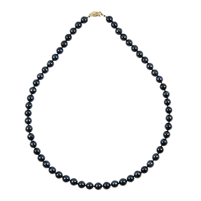 14K Yellow Gold 6.5β7mm Black Akoya Cultured Pearl Necklace, 18 in