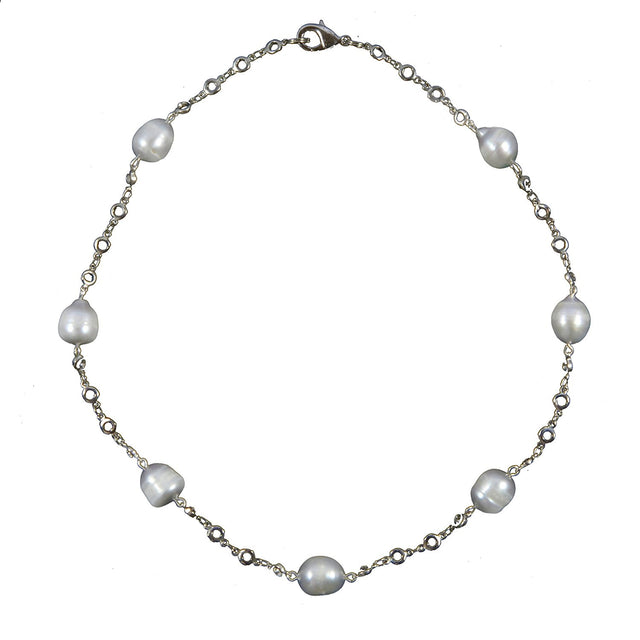 10β11mm Grey Freshwater Cultured Pearl Station Necklace, 18"