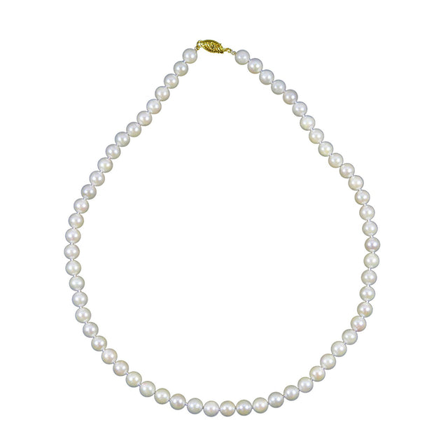 14K Yellow Gold 7β7.5mm White Akoya Cultured Pearl Necklace, 18"
