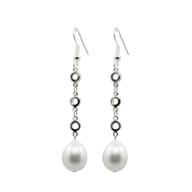10β11mm White Freshwater Pearl Station Earrings