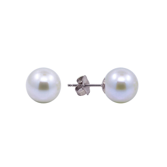 14K White Gold 6β6.5mm White Round Freshwater Cultured Pearl Stud Earrings