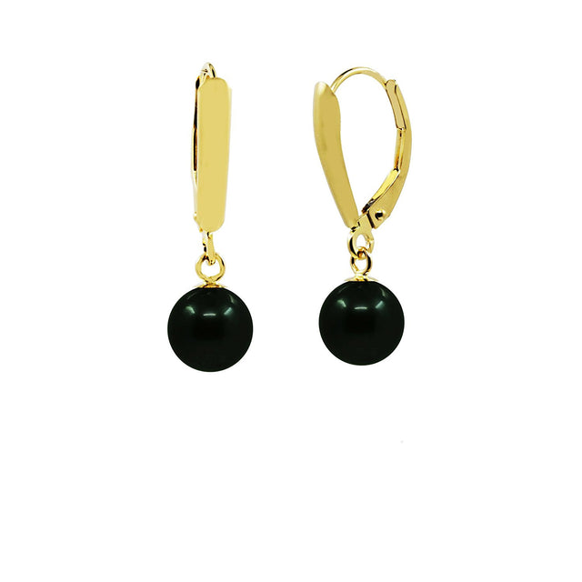 14K Gold 7.5β8mm Dyed Black Akoya Pearl Leverback Earrings