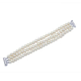 3-Row 6.5–7mm White Freshwater Cultured Pearl Bracelet, 7.5"