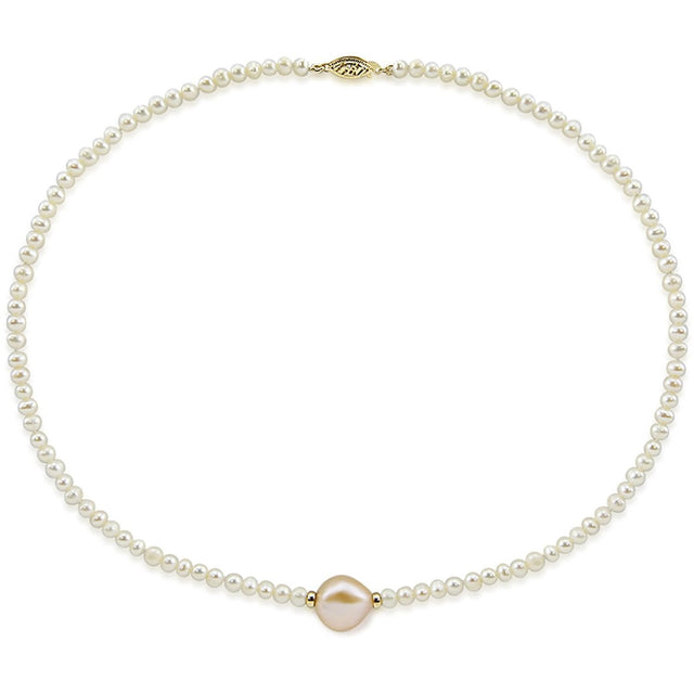 14K Yellow Gold 4–5mm White and 12–13mm Pink Baroque Freshwater Cultured Pearl Necklace, 20"