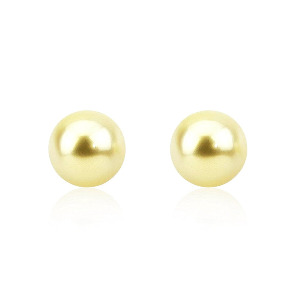 14K White Gold 9–10mm Light Golden South Sea Cultured Pearl Stud Earrings