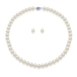 8–9mm white freshwater cultured pearl necklace and stud earring set with 14K white gold findings
