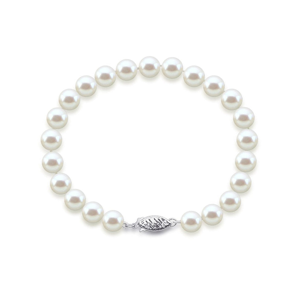 14K White Gold 7–8mm White Freshwater Cultured Pearl Bracelet, 8.5"